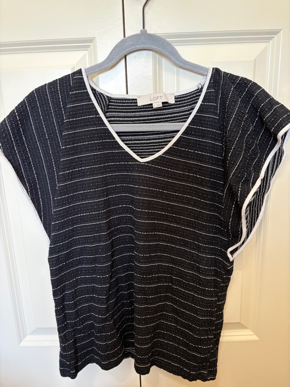 LOFT Black & White Striped V-Neck Tunic Top